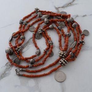 3 Strand coral bead 32 inch necklace